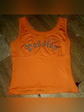 Womens SweatyRocks Orange Passion Rhinestone Embellished Jersey Tank Top